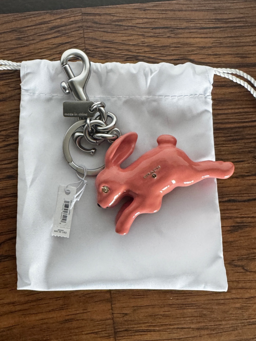 NWT Coach Bunny Bag Charm Silver and Peach.